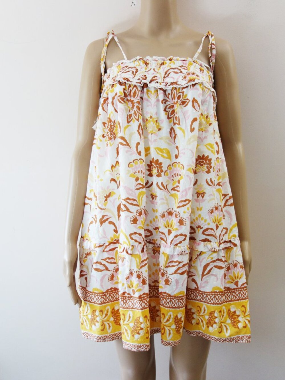Jessica Simpson Sleeveless Smocked Mini Floral Sun Dress (M) 100% Cotton NWT!
